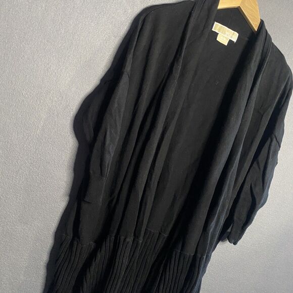 michael kors Cardigan Medium M Black Ribbed Knit pockets thick open front - Picture 2 of 11